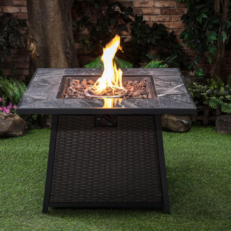 Bronze Wicker and Stone 38" Square Gas Fire Pit Table