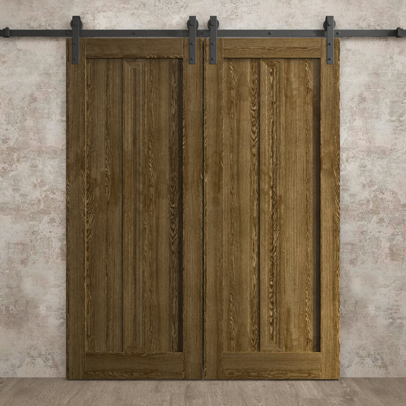 Porte de grange double moderne | Ego 5006 | Ensemble de rails | Portes intérieures solides, Chêne marbré, 64 po x 84 po