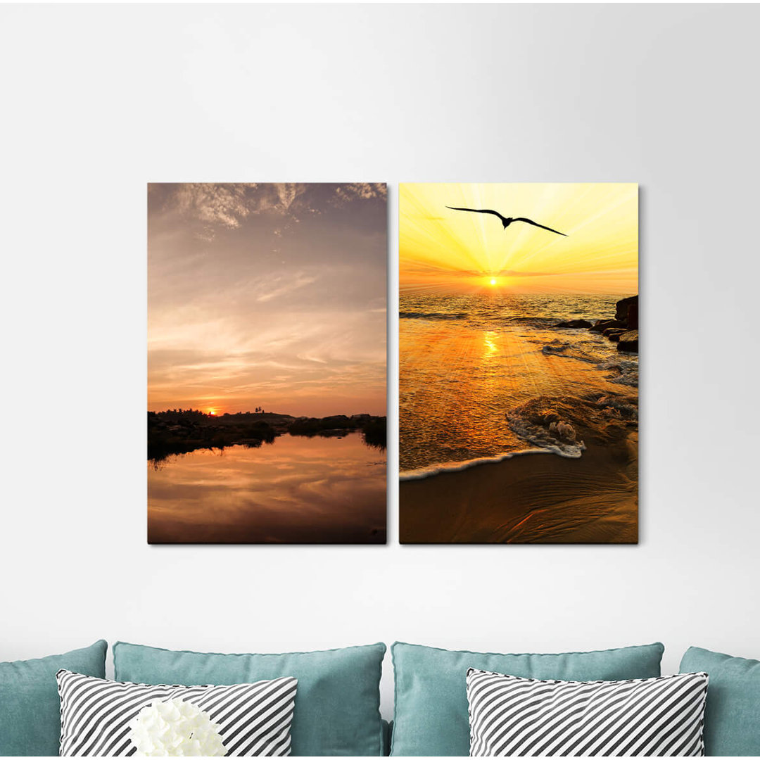 2-tlg. Leinwandbilder-Set - Fotografie „Horizon Sea Bird Freedom Sunset Nature Relaxing”