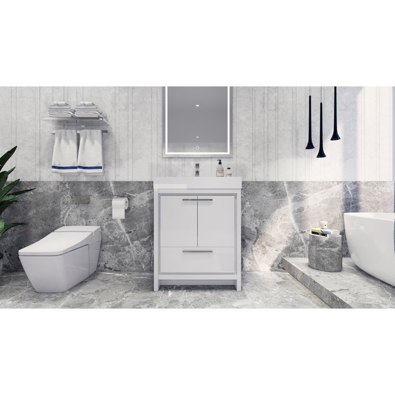 Meuble-lavabo simple 30 po McGavock, Blanc lustré, Chrome