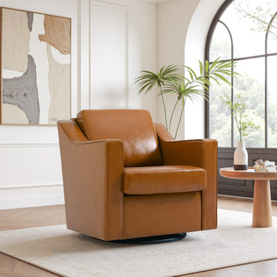 Bronnen Big And Wide Upholstered Cushion Swivel Armchair with Removable Back and Seat Cushion
