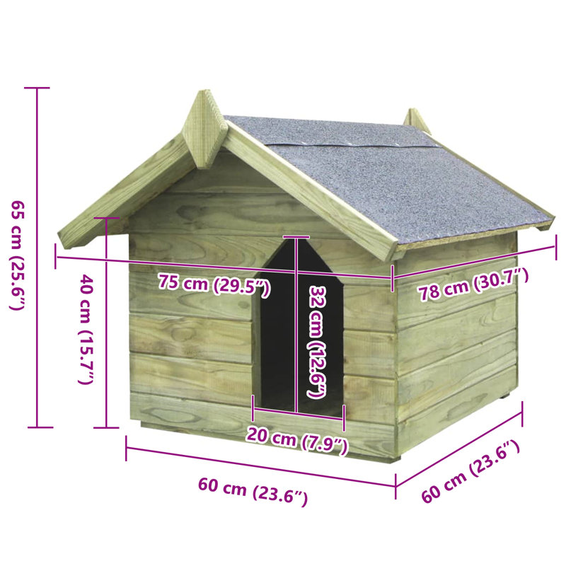 Cale Impregnated Pinewood Portable Dog House, 65cm H  x 75 cm W x 78 cm D