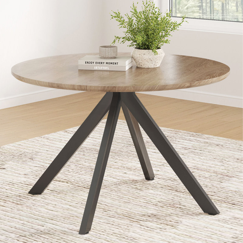 Table de salle à manger ronde en bois massif pour 4 à 6 personnes avec base en X à piédestal, durable et élégante