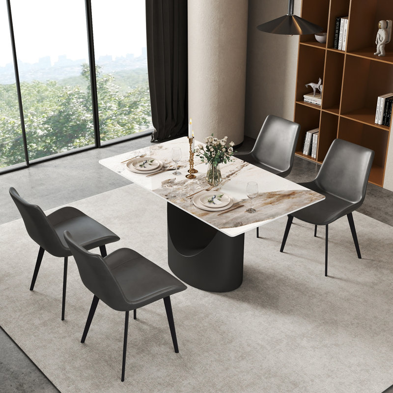 Menifee Modern Rectangular Sintered Stone Dining Table With Pedestal Base, Pandora