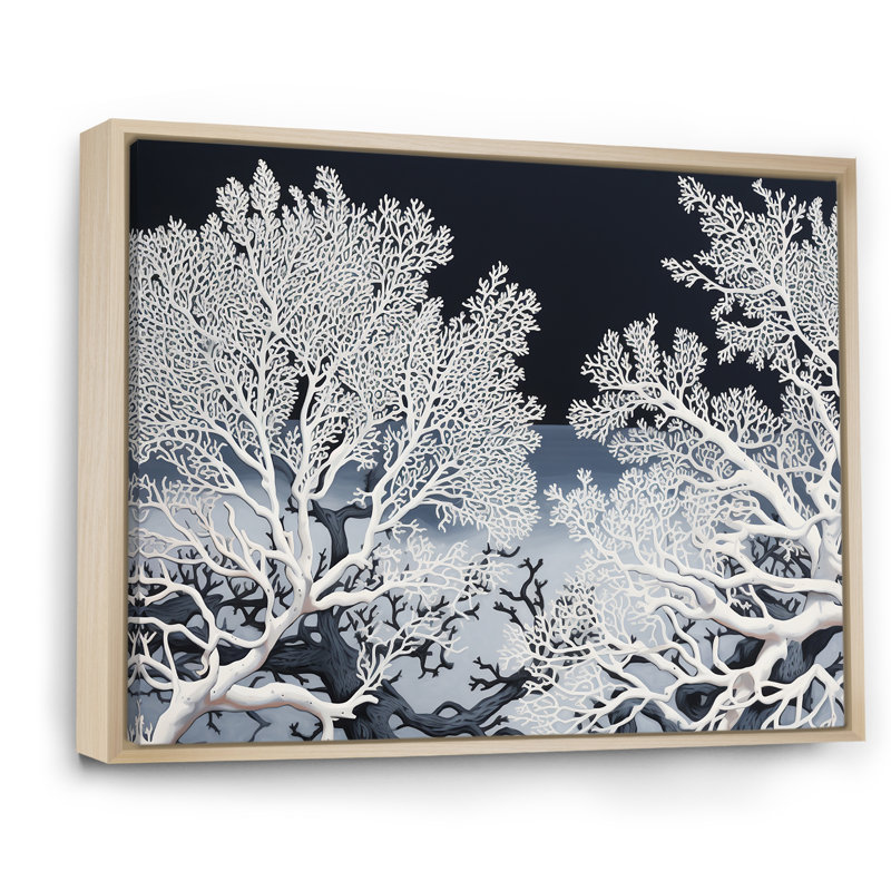 Abstrait coraux - reproduction d'art mural plage et océan, H 12 po x l 20 po x P 1 po, Cadre naturel flottant