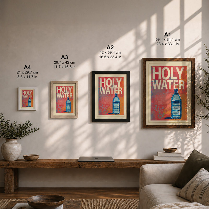Holy Water Typography - Print, A2 - 59.4 x 42.0 cm, Oak