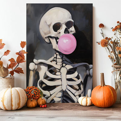 1pc, impression sur toile encadrée, Halloween, squelette, crâne, art, affiche, impression sur toile, peinture pour salon, chambre, bureau, salle de bain, dortoir, prêt à accrocher