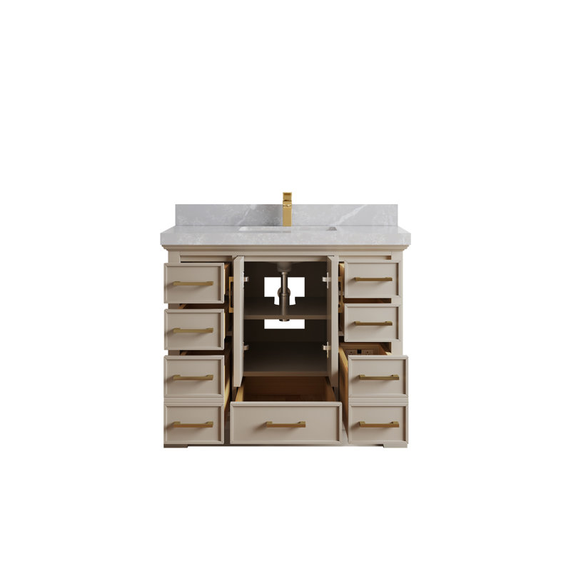 Meuble-lavabo simple 42 po avec plateau en quartz Charlotte