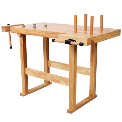 40-inch Heavy Duty Woodworking Bench With Adjustable Handle And 330lbs Load Capacity, Spacious Work Surface For Garage, Workshop & Home Storage, Crafted From Rubber Wood 40" Workbench, Weight,