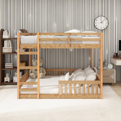 Full Over Full Wood Bunk Bed With Ladder And Guardrails, Natural