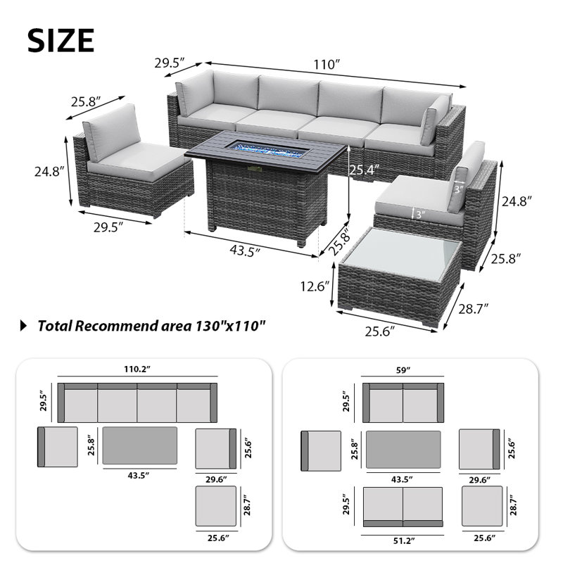 Caydin Wicker 6 - Person Modular Patio Conversation Set with Cushions, Gray Frame/Light Gray Cushion