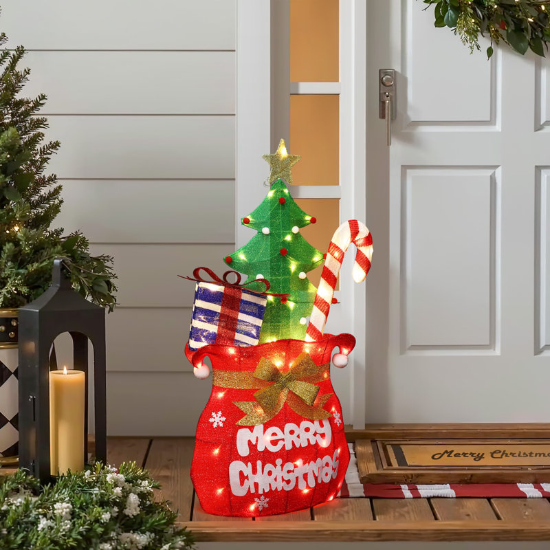 Décoration de Noël d'extérieur en tissu 3,4 pi. Père Noël avec lumières