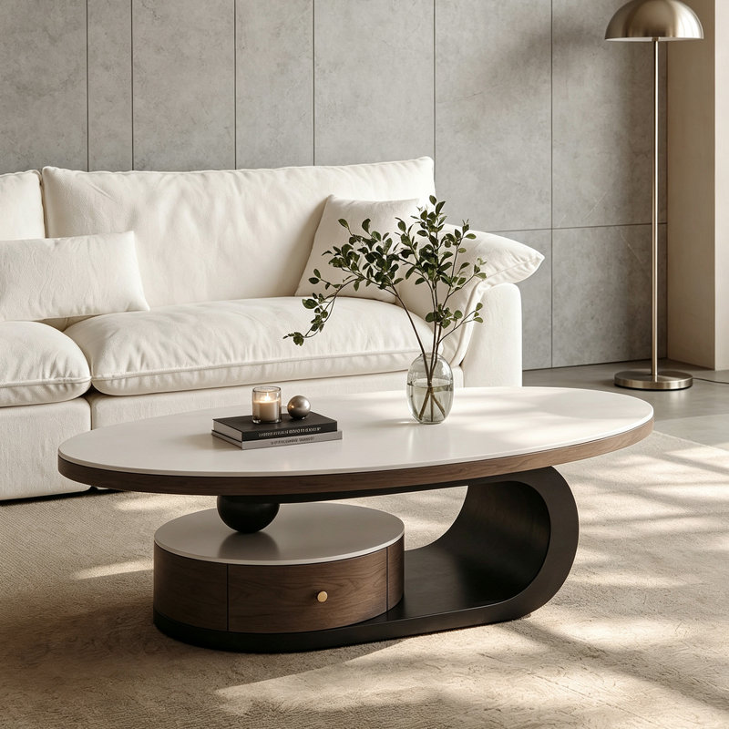 Table basse Minimalist, 15.74" H x 51.18" W x 27.55" D, White / Black
