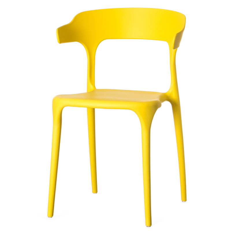 Chaise de salle à manger d'extérieur moderne en plastique avec dossier ouvert en U, gris, Jaune