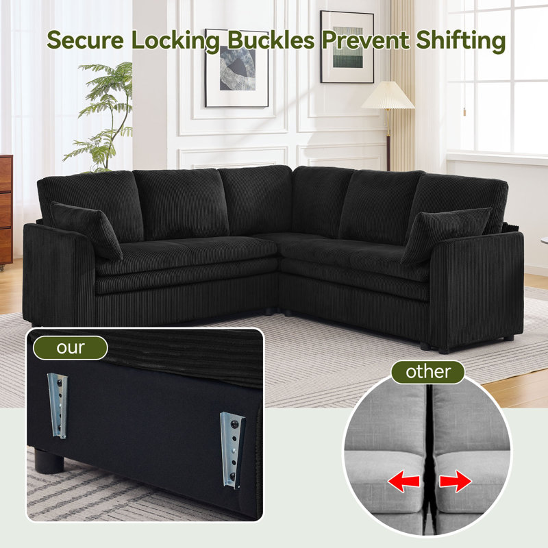  Modular Sectional Sofa with Chaise Lounge, Comfy Deep Dual-Layer Cushion Couch, 5 Seater L Couch, Black