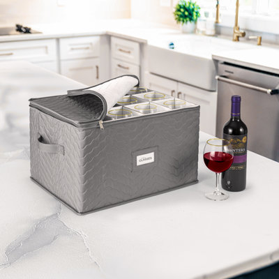 12-Glass Quilted Stemware Storage Case with Dividers