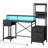 55" Gaming Desk with Power Outlet & LED Light, Computer Desk with Fabric Drawers, Storage Shelves & Monitor Stand, Industrial Gaming Table with Side Hook-1678145721