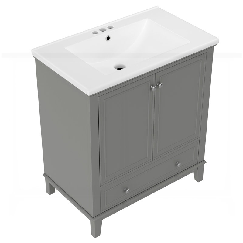 Armoire de salle de bain multifonctionnelle avec portes et tiroir, Gris