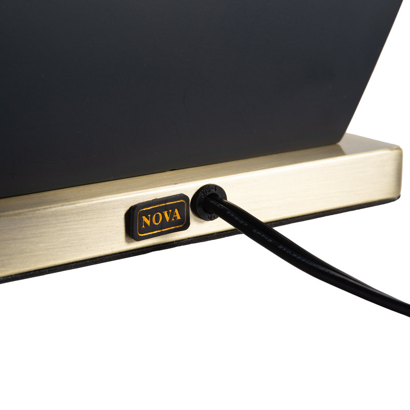 Pearson Table Lamp - Ebony Wood, Weathered Brass, White Cotton-Linen Shade
