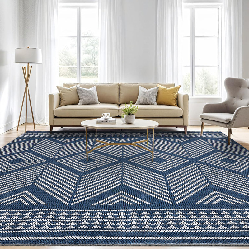 Machine Washable Area Rugs, Modern Geometric Area Rugs with Non-Slip Backing, Stain-Resistant Low Pile Carpet, Contemporary Accent Rugs for Living Room, Bedroom