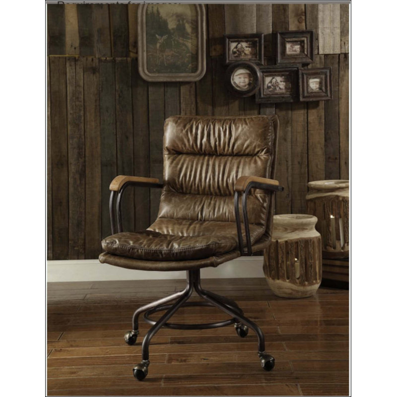 Chaise de bureau en cuir fleur, Brun