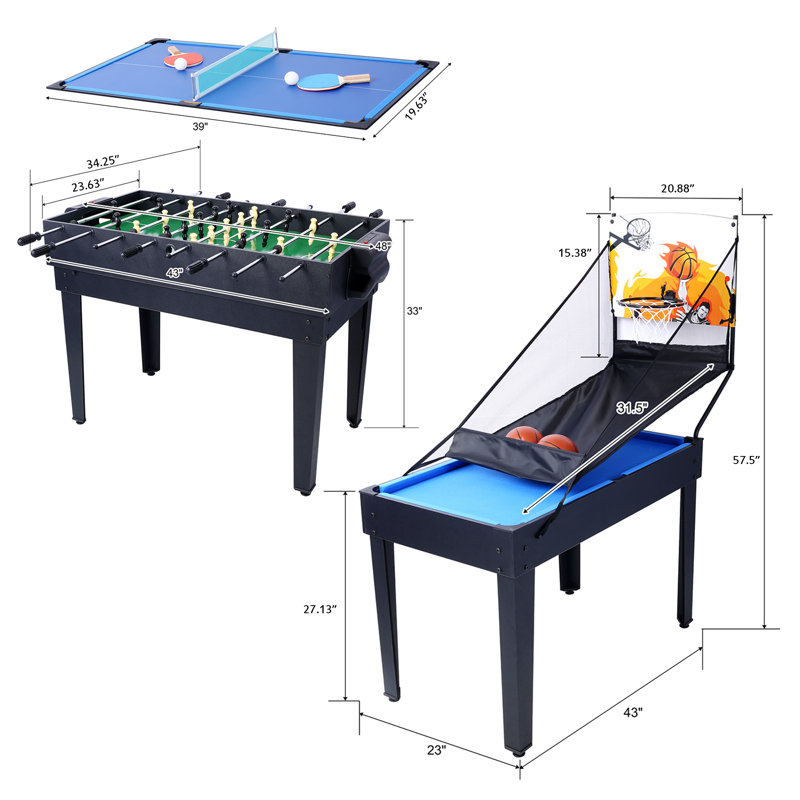 Table multi-jeux L 43,00 po, Bleu et noir