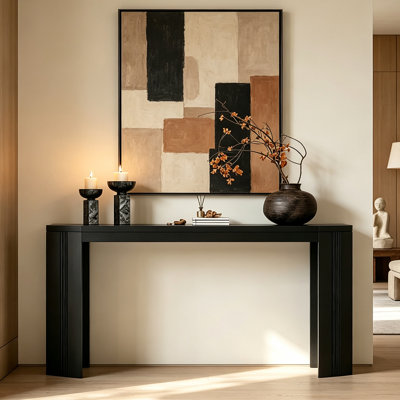 Mid‑Century Solid Pine Wood Console Table