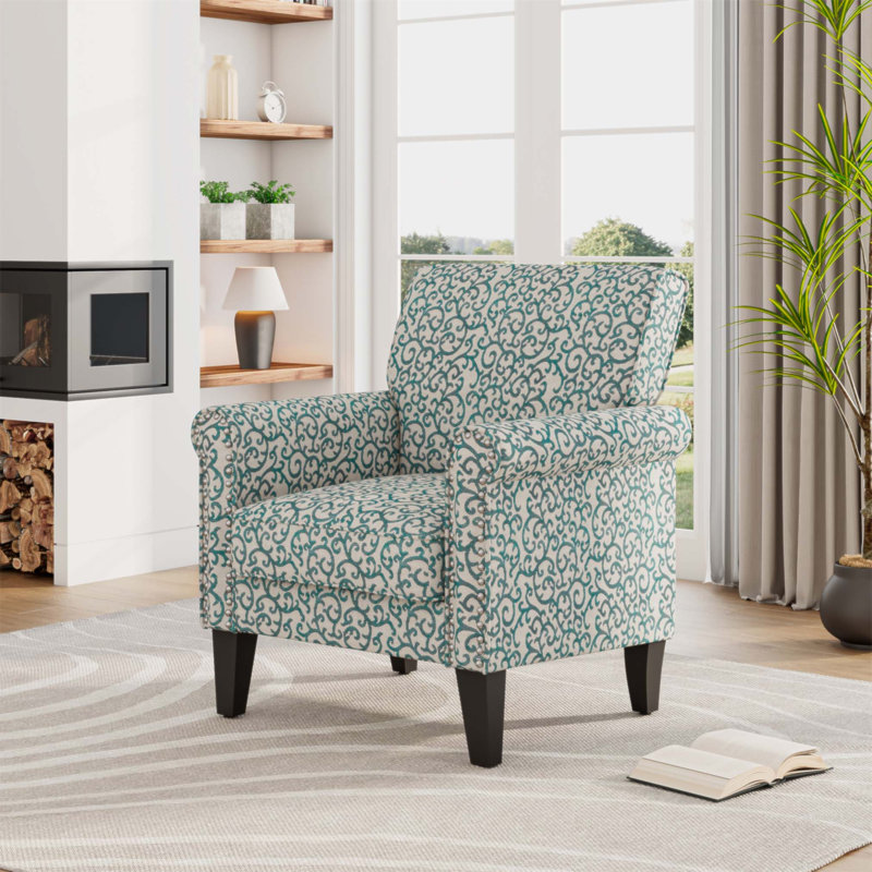 Le fauteuil d'appoint Barnet au motif de vigne bouclée avec des pieds en bois massif allie confort, durabilité et design élégant pour toute maison.
