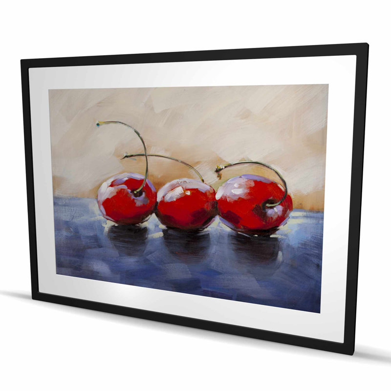 Three Cherries - Beige Framed Matted Print for Home Decor