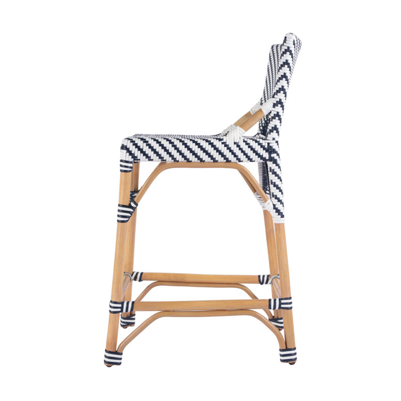 Creanly Rattan  Counter Stool, Navy Blue/White