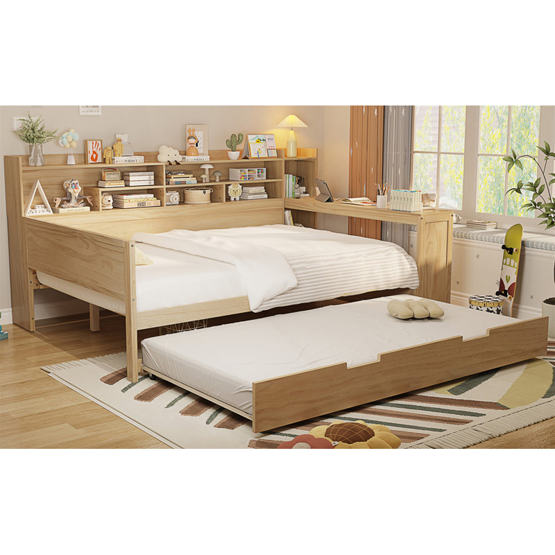 Multi-functional Daybed With Desk, Trundle And Bookcase, Full, Gray