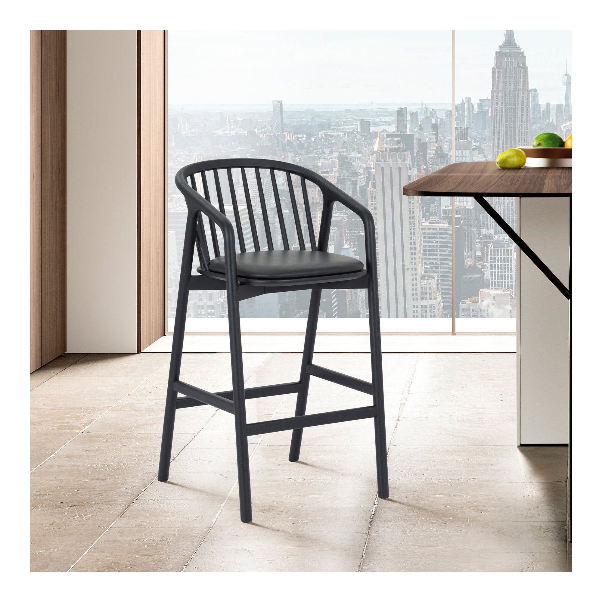 Buffolino Vegan Leather Bar & Counter Stool, Bar Stool (30" Seat Height), Black