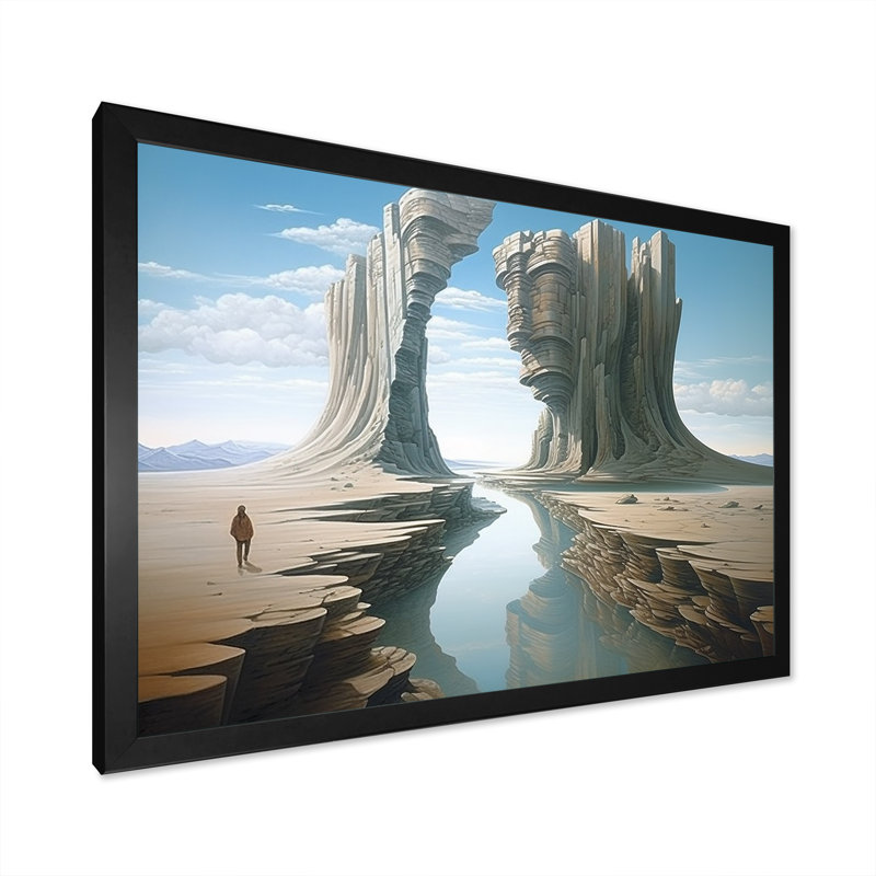 «Mind-Blowing», art mural surréalisme, Cadre d'angle fermé noir, H 24 po x l 32 po x P 1 po
