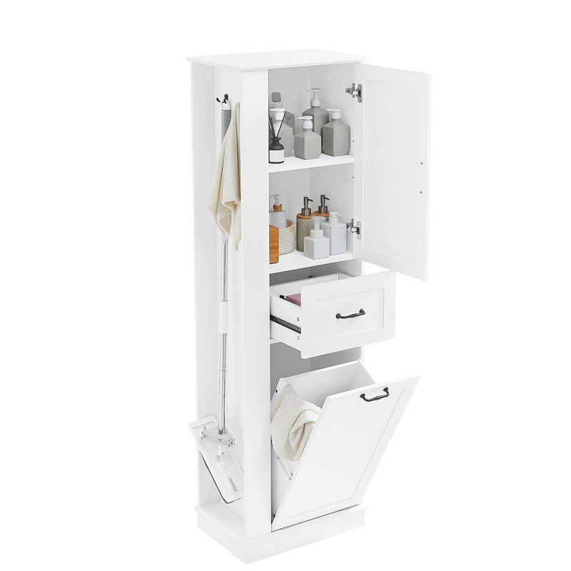 Grande armoire de rangement moderne, armoire avec compartiment inclinable et tablettes réglables pour l'organisation de la salle de bain et de la maison