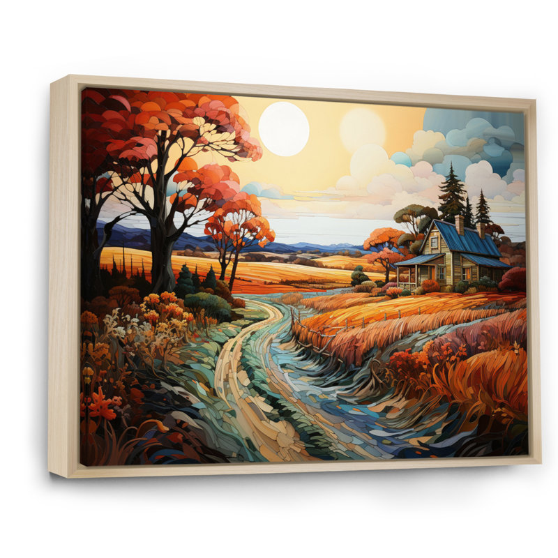 Farmhouse Farmstead Mosaic Pointillism I - impression, H 12 po x l 20 po x P 1 po, Cadre naturel flottant