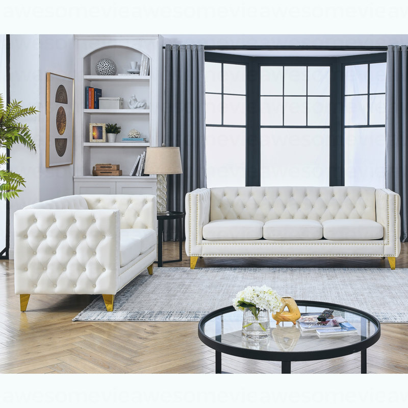 Canapé 3 places + 2 places. VELOUR BEIGE