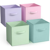 4 Pack 11" Foldable Fabric Storage Cube Bins with Handles