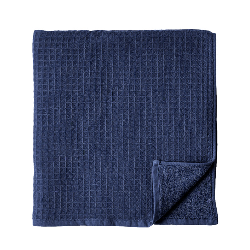 Serviette de bain 100% coton Waffle Twist, Bleu, Ensemble de serviettes de bain 6 pièces