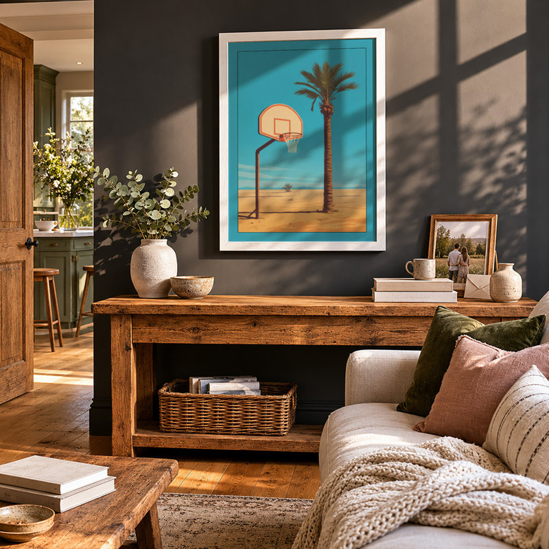Basketball in the Desert Surrealism - Framed Print, A1 - 84.1 x 59.4 cm, White