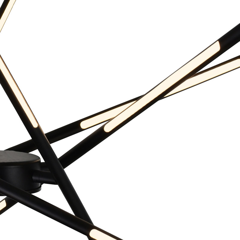 43 Inch Integrated LED Chandelier in Black Finish – Modern Geometric Pendant Light for Dining Room, Kitchen, or Entryway