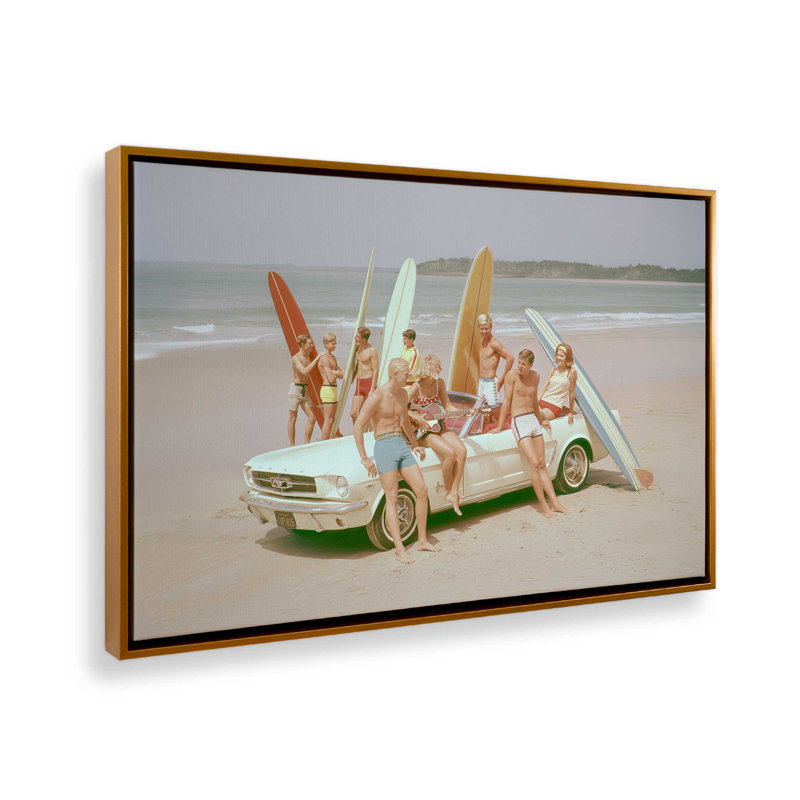 Surf Club Summer sur toile, H 12,75 po x l 18,75 po, Cadre flottant or poli