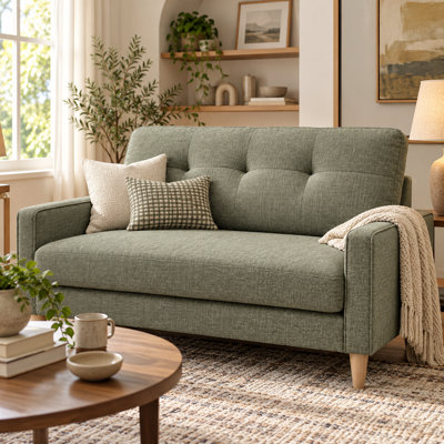 53" Modern Tufted Loveseat Sofa with Storage Pocket and USB, Solid Wood Legs, Laurel Oak Green Polyester fabric