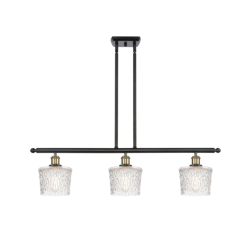 Luminaire suspendu tambour pour îlot de cuisine à 3 lumières Camire, Ampoule DEL 6 watts Vinage, Laiton antique noir