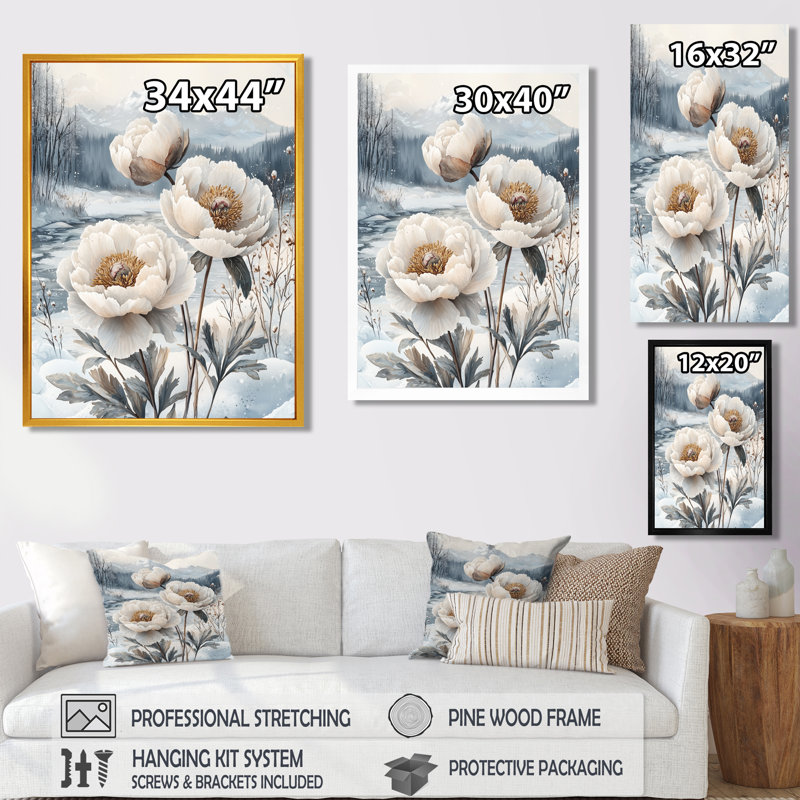 Marion - Floral Canvas Prints, 40" H x 30" W, Black, Single Picture Framed Print