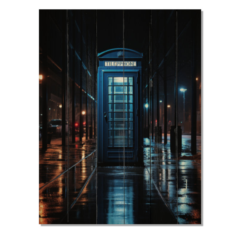 Cabine téléphonique bleue «Metropolitan Solitude» sur bois, H 40 po x l 30 po x P 0,78 po
