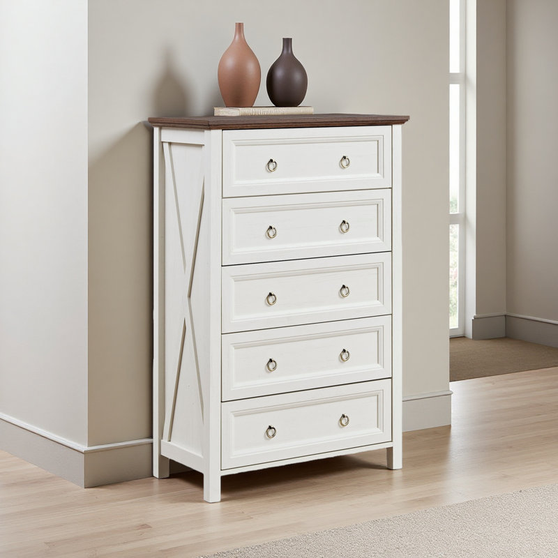 Commodes à 5 tiroirs Farmhouse pour chambre à coucher, commode haute rustique en bois, organisateur de commode pour chambre à coucher, salon, couloir