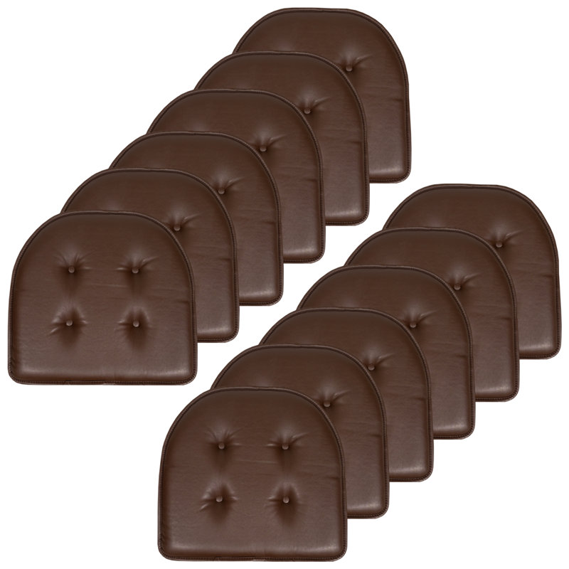 Faux Leather Indoor Chair Cushion/Pad, Brown, Set of 12