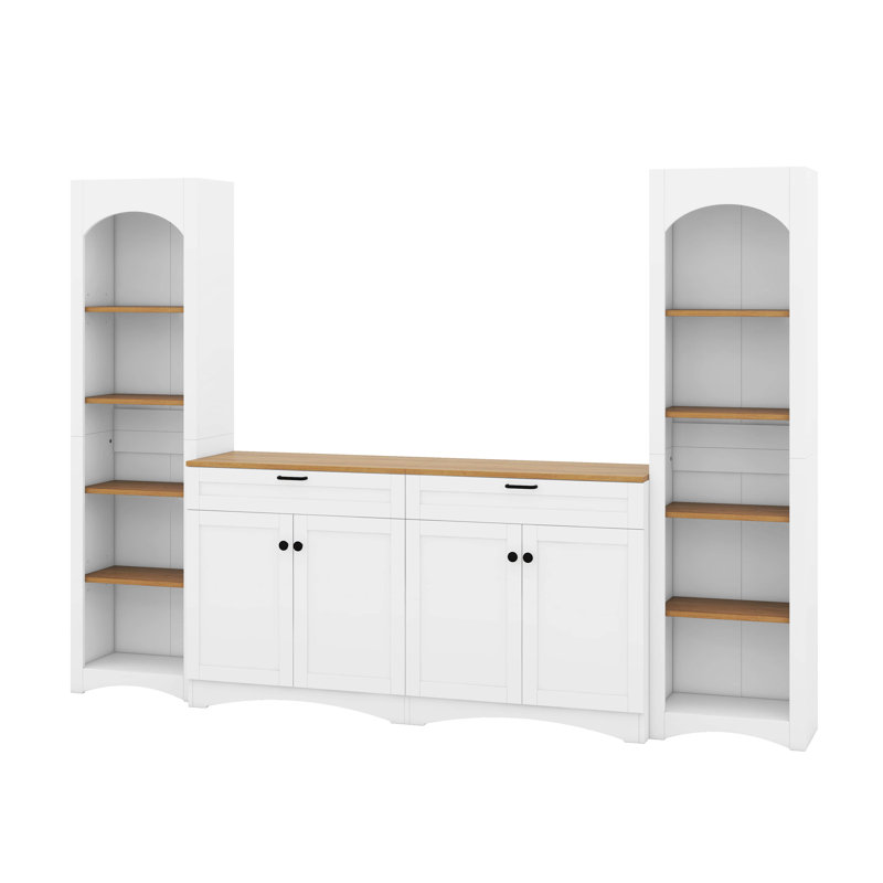Meuble audio-vidéo 3 pièces avec meuble de rangement pour téléviseur de 70 po ou moins, meuble télé avec bibliothèque, buffet polyvalent avec tablettes réglables