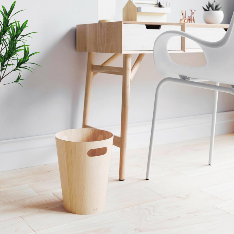 Woodrow Small Bin - Open Wood Waste Basket for Office, Bedroom, Bathroom, 2.25 Gallons, Naturel