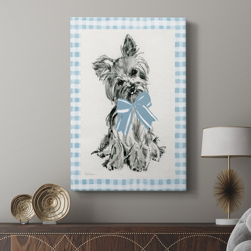 Blue Bow Yorkie - galerie Cavas sur mesure, H 27 po x l 18 po